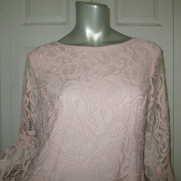 ADRIANNA PAPELL Pink Lace Long Sleeve Blouse - Picture 2 of 6